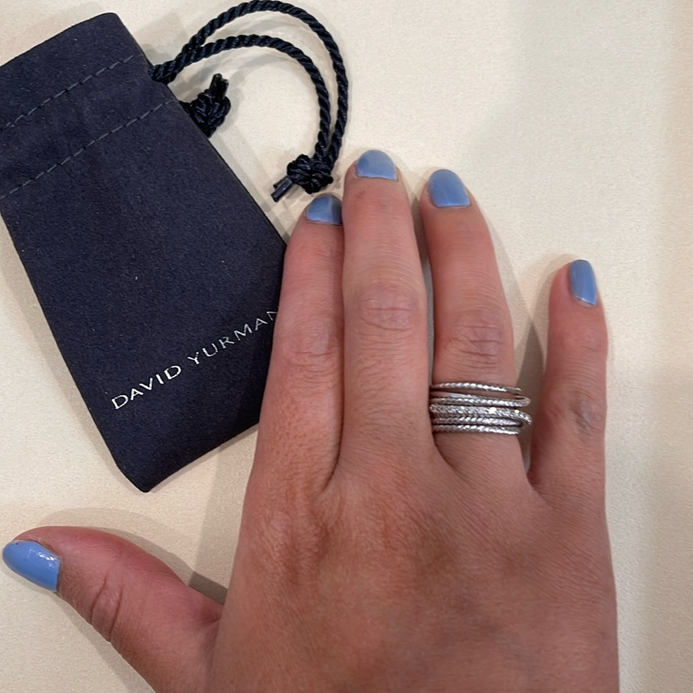 Size 6 David Yurman Crossover Ring with Pave diamonds sterling Silver